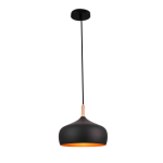 Modern Scandinavian Pendant Light – Black / White with Wood Accent (E27 Ceiling Lamp) - Image 4