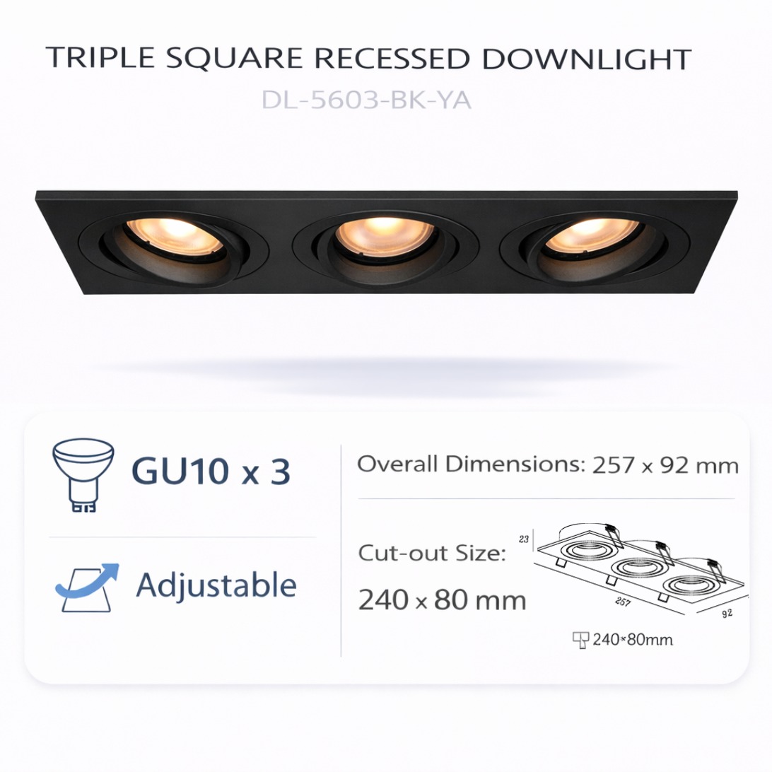 726ae101-2db5-48ef-a7e5-670c21ea3963 Triple Adjustable Recessed Spotlight (GU10 x3) – DL-5603 - Image 1
