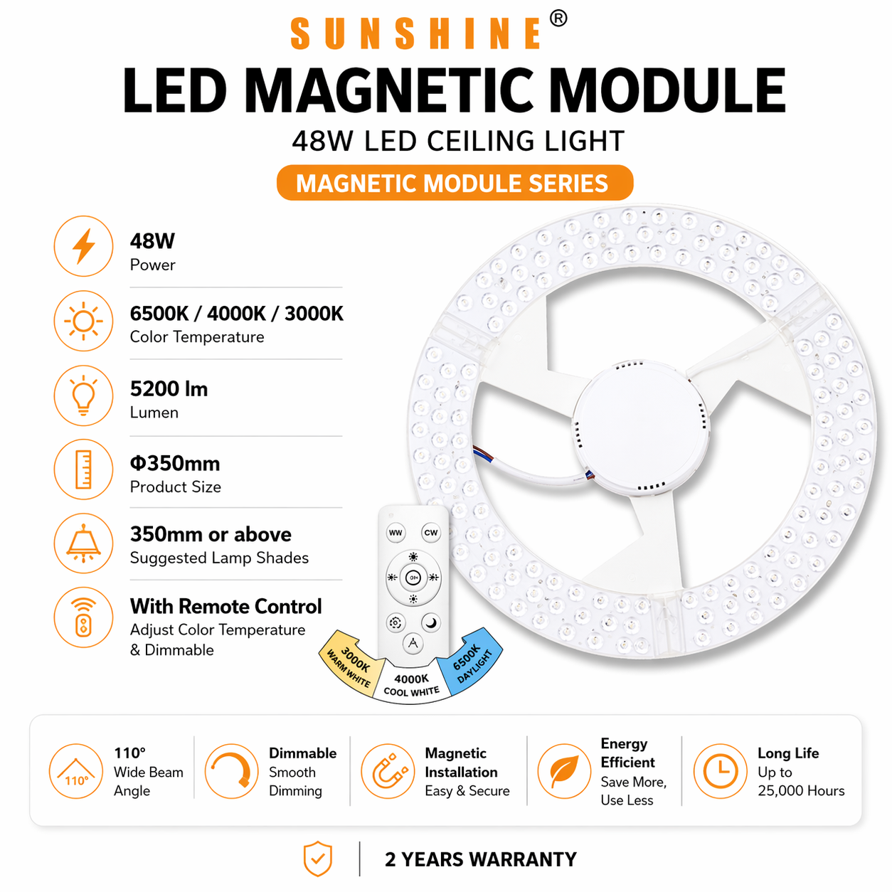 35e7a8ec-4218-4c68-90a1-250cea5600c7 Sunshine LED Magnetic Module Ceiling Light 48W (With Remote Control) - Image 1