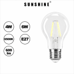 Sunshine LED Filament Bulb A60 4W | 6W E27 Daylight 6500K / Warmwhite 2700KL FGAC-4E27D/W |  LFGAC-6E27D/W