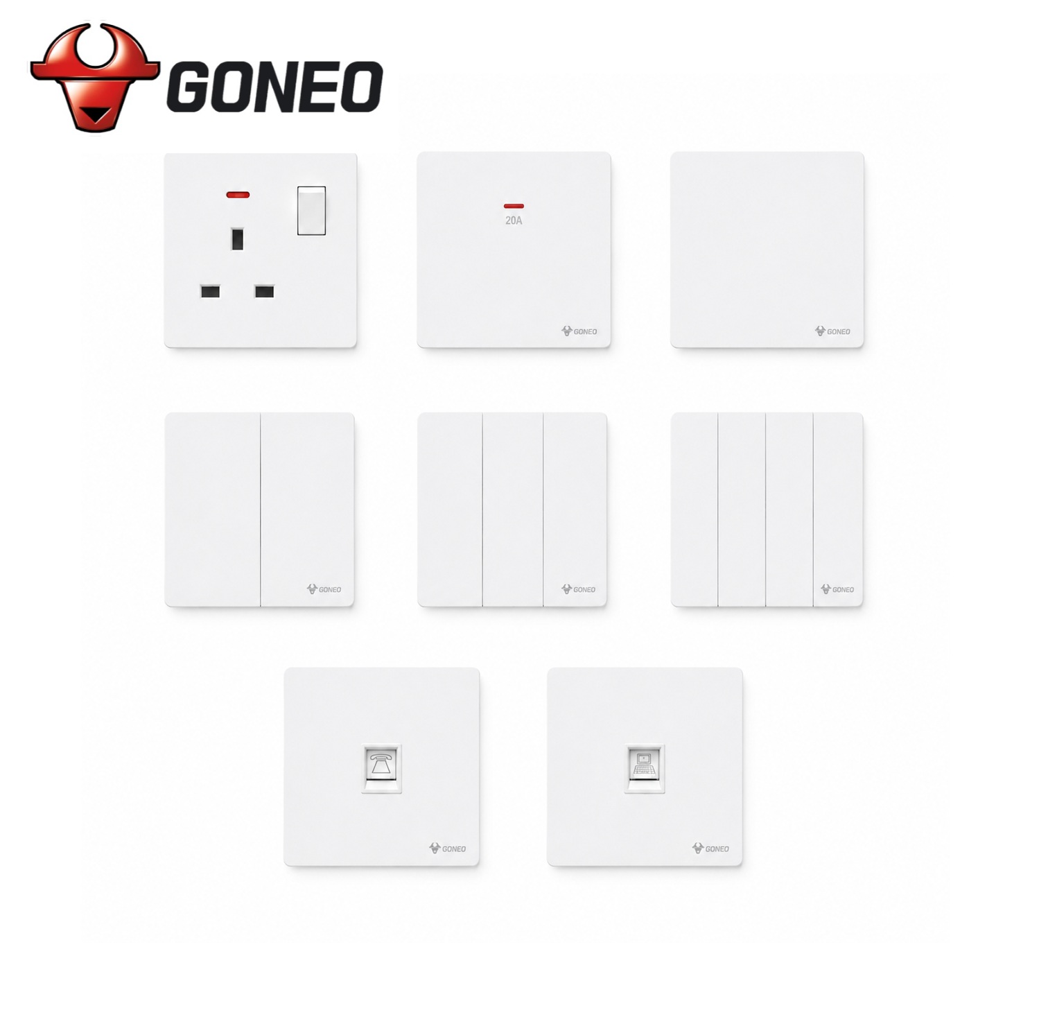 WHITE WITH LOGO GONEO Premium Switch & Socket Series ( White ) - Image 1