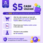 VIP $5 Cash Voucher Redemption