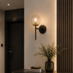 Modern Smoky Glass Globe Wall Light – Black & Gold - Image 2