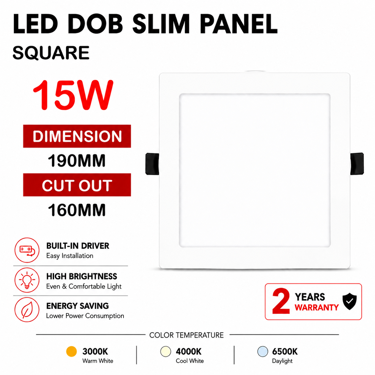 5fecb877-cb76-4069-b794-ac310818f571 Lighting Hub DOB Downlight 15W (Square) - Image 1