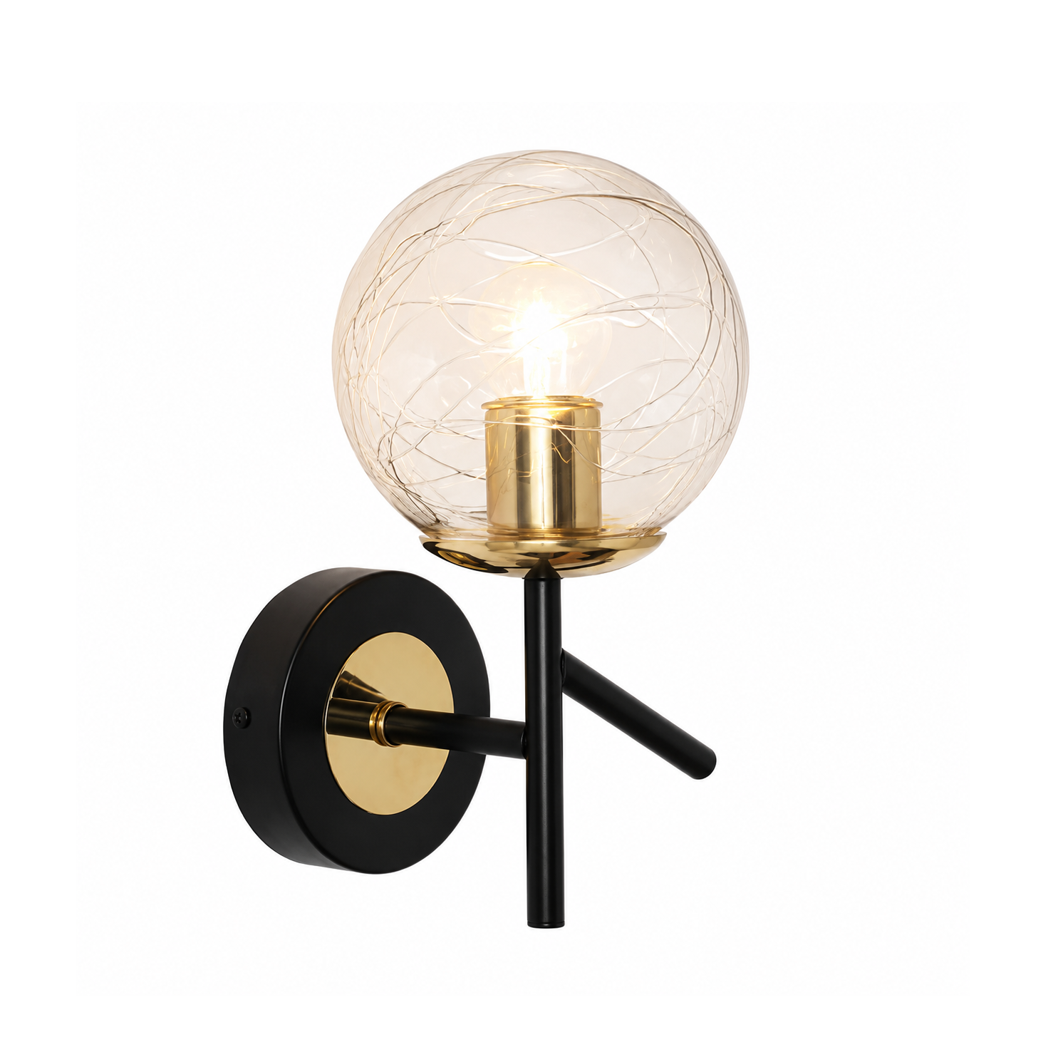 73606941-c5b9-4466-906a-eacf9cdcf97b Modern Smoky Glass Globe Wall Light – Black & Gold - Image 1