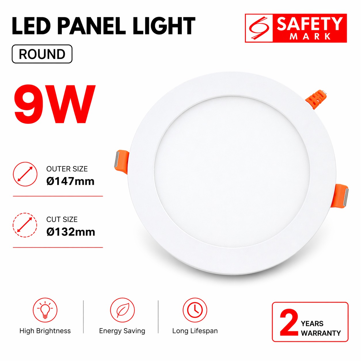 9W PLST ROUND 9W DOWNLIGHT WITH SAFETY MARK - Image 1