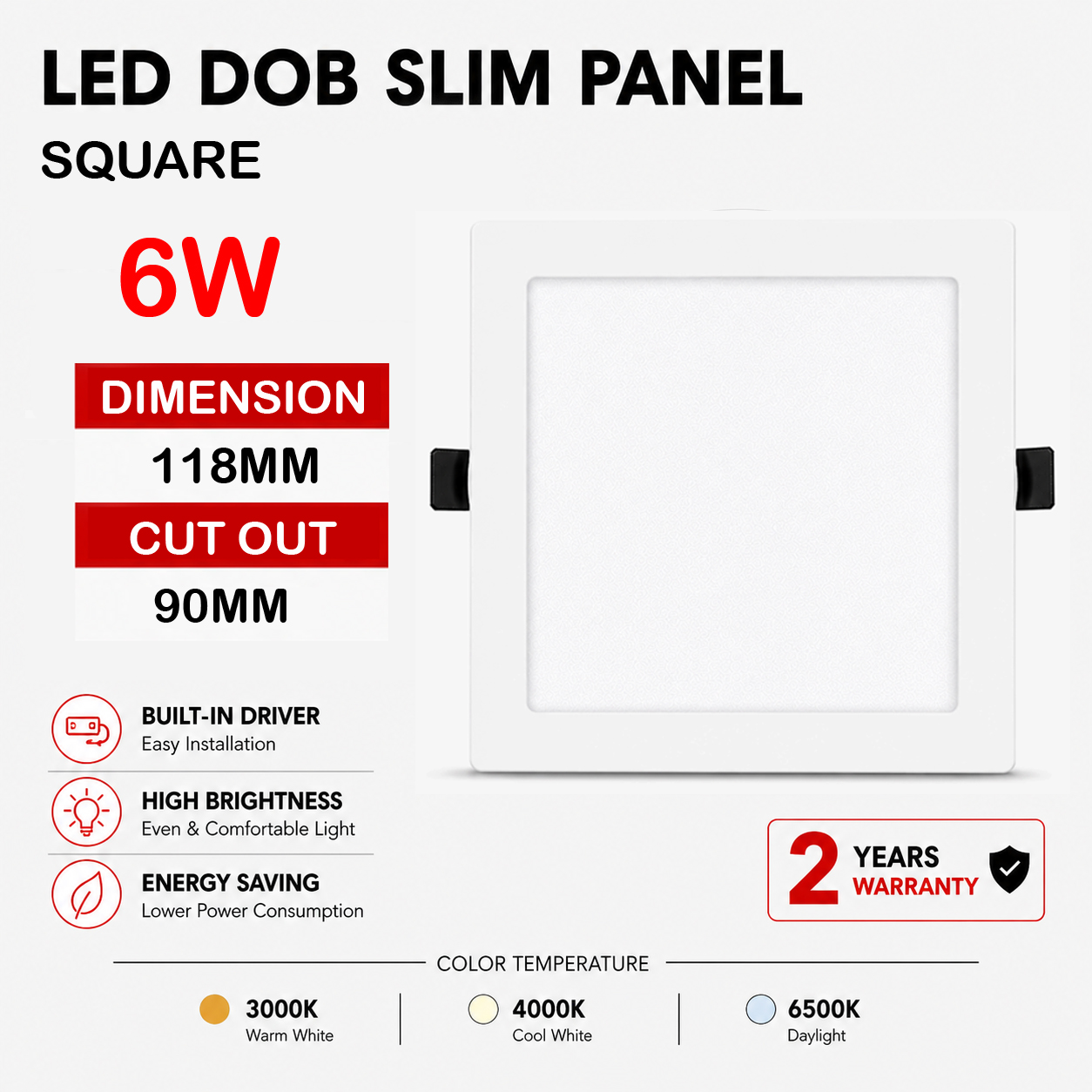 SQ 6W Lighting Hub DOB Downlight 6W (Square) - Image 1