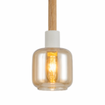 Modern Glass Pendant Light | White & Wood Finish
