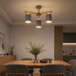 Modern Ceiling Light | Grey & Wood Finish - Image 2