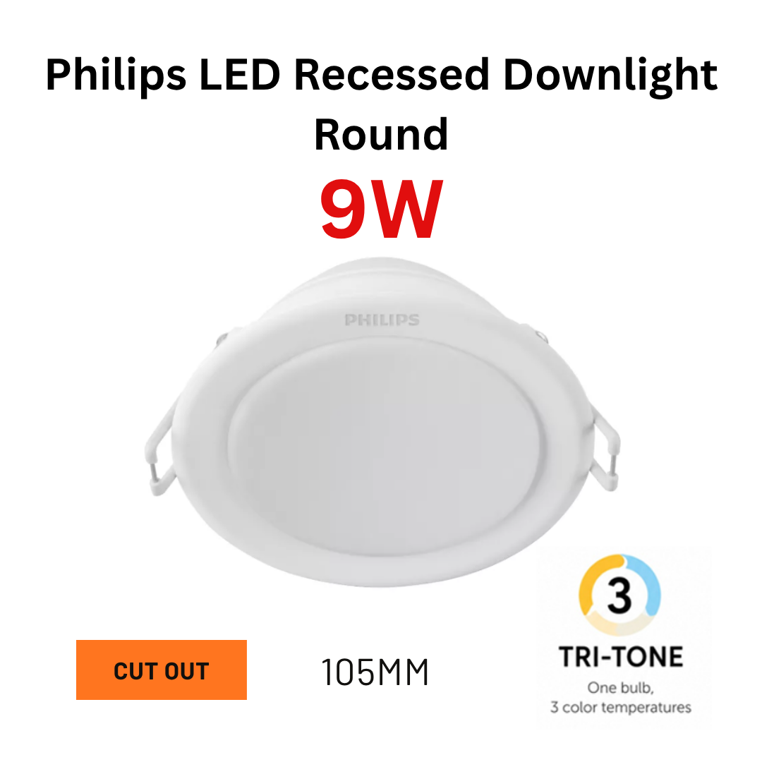 9W Philips LED Recessed Downlight 9W Round 3 Tone - Image 1